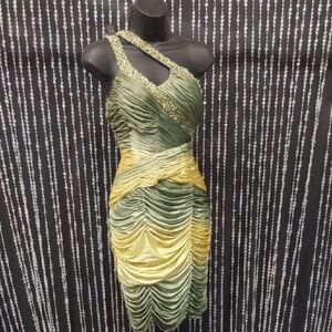 Tony Bowls One Shoulder Green and Yellow Dress